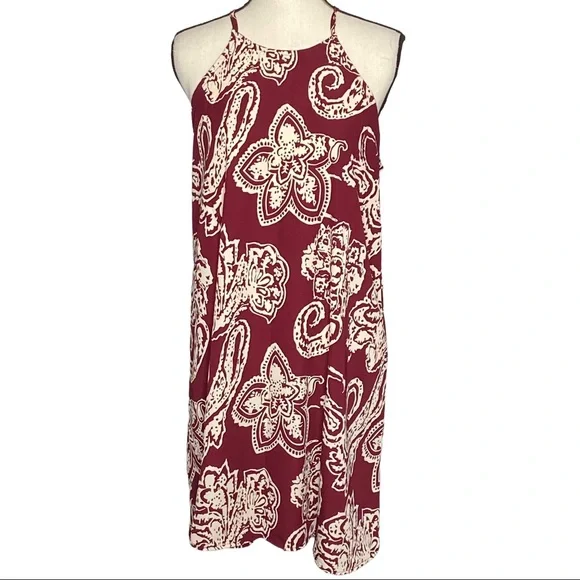 3/$10 12PM by Mon Ami Dress L Halter Floral Paisley Maroon - Picture 2 of 6